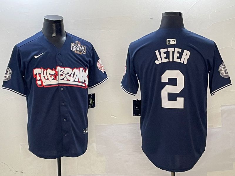 Men New York Yankees 2 Jeter Drak Blue four generations Joint Name 2025 Nike MLB Jersey style 2
